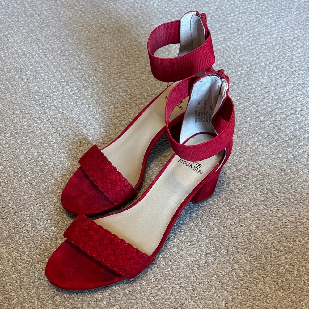 White Mountain Red Ankle-Strap Block Heel Sandals